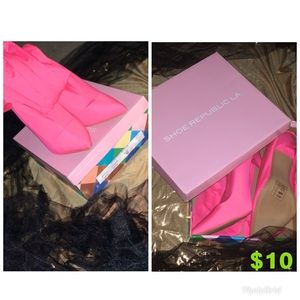 Neon Pink over the knee heels !